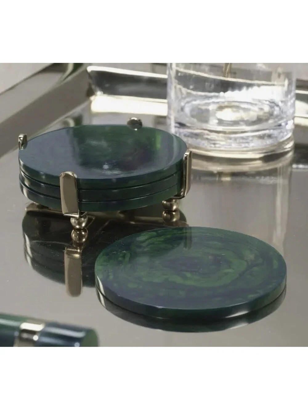Zodax Green gold Marbled Coaster Set with Holder, 4 Piece REVOLVE MSRP $80